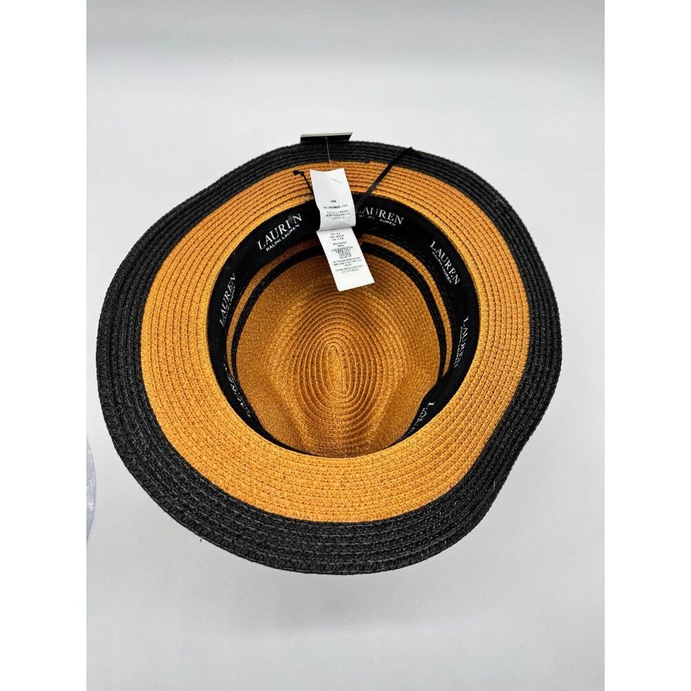 RALPH LAUREN striped paper adjustable women's fedora hat - NATURAL/BLACK - Picture 5 of 6